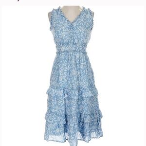 LUCKY BRAND Dress Womens Blue Floral Smocked Bodice Boho Chic Dainty Feminine